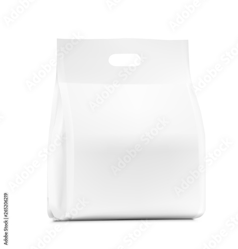 PrintUniversal package with handle hole for products of chemical, washing, food and pet food industry. Use for granulated and powder products. Vector illustration on white background. EPS10.