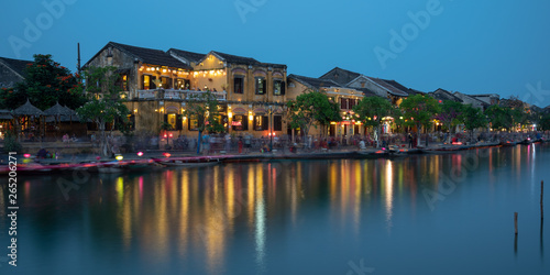 Colorful Houses at the Promenade of the Thu Bon River in Hoi An, Vietnam