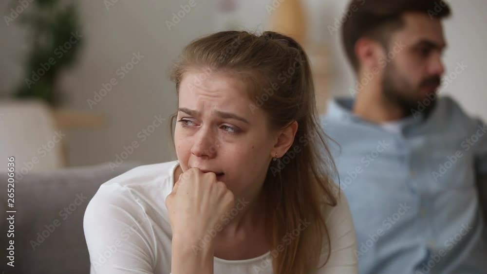 Depressed crying young woman wife upset about family fights Depressed crying young woman wife upset about family fights