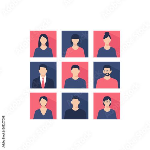 Avatar profile picture icon set including male and female. Business people flat avatars. Men and women business and casual clothes icons