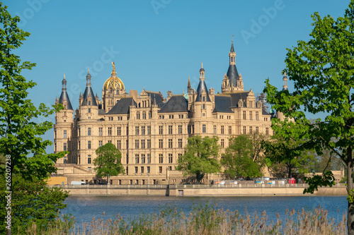 the Schwerin castle in spring in the most beautiful weather before blue sky