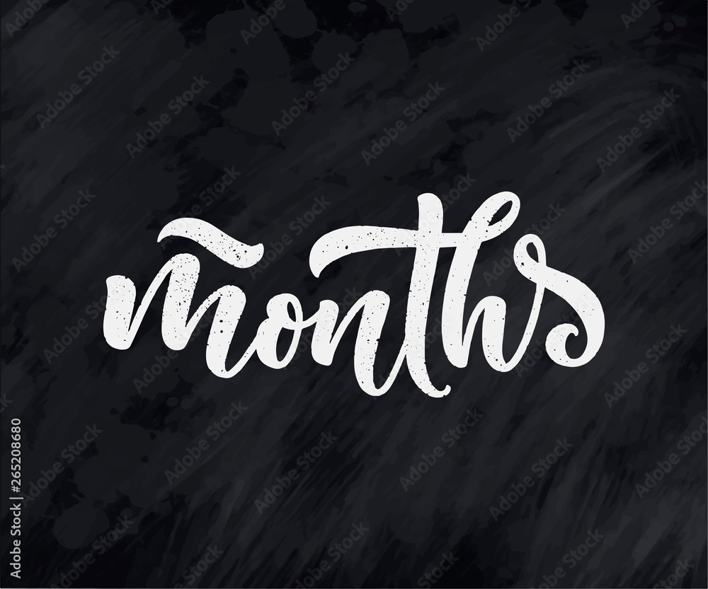 Lettering - months for new born or calendar template. Happy birthday baby, family concept. Vector symbol