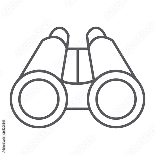 Binoculars thin line icon, optical and zoom, surveillance sign, vector graphics, a linear pattern on a white background.