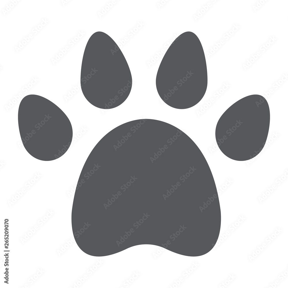 Animal footprint glyph icon, pet and trace, paw sign, vector graphics, a solid pattern on a white background. Animal footprint glyph icon, pet and trace, paw sign, vector graphics, a solid pattern on a white background.