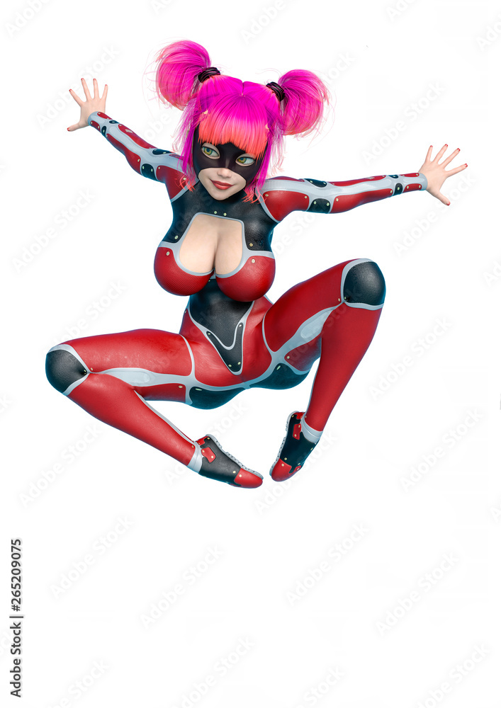 super girl with color hair cartoon in a white background and no shadows