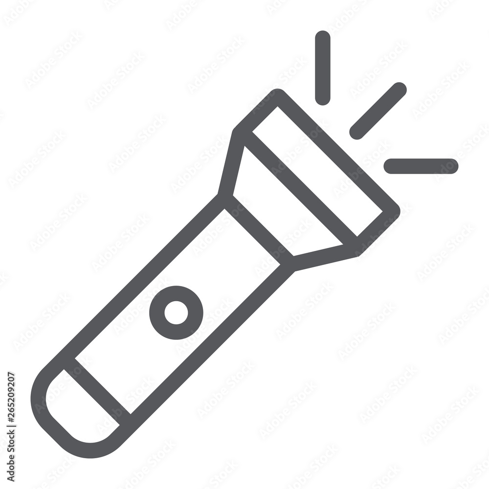 Flashlight line icon, light and lamp, torch sign, vector graphics, a linear pattern on a white background. Flashlight line icon, light and lamp, torch sign, vector graphics, a linear pattern on a white background.