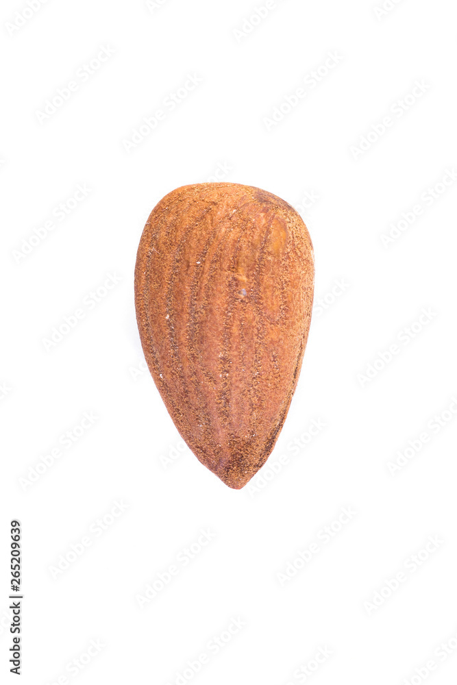 One almond nut isolated on white background close-up. healthy food. One almond nut isolated on white background close-up. healthy food.