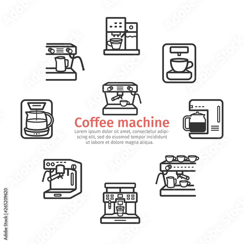 Coffee maker machine banner. Line icon. Vector sign for web graphic.