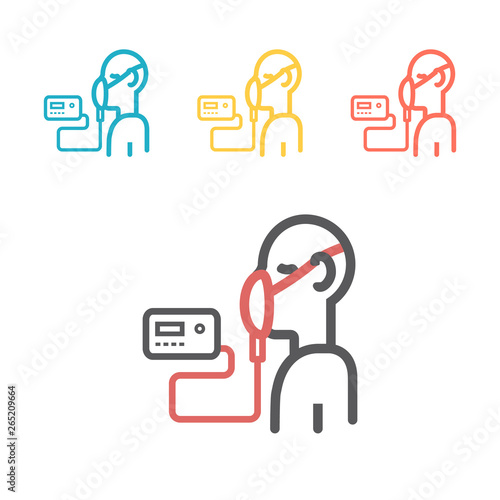 Vector illustration of artificial ventilation by airway medical. Line icon