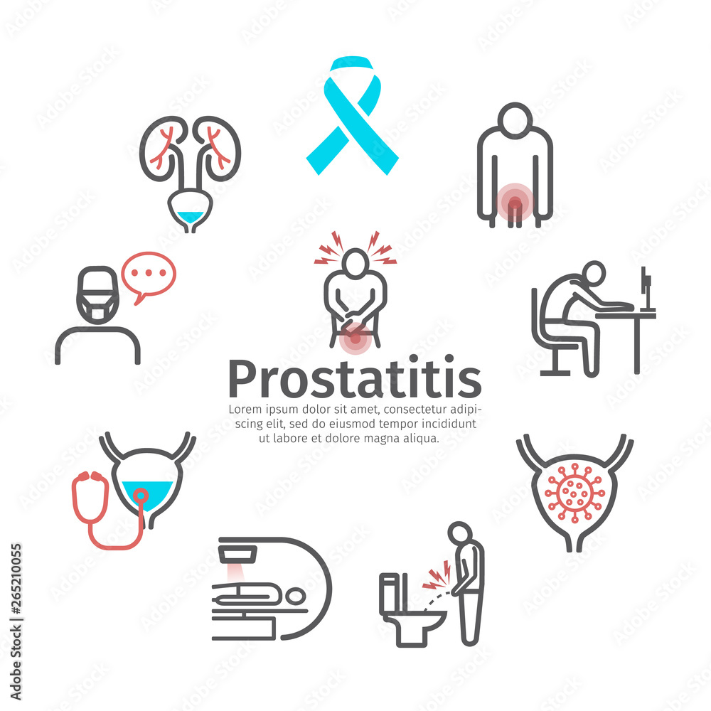 Prostatitis banner. Symptoms, Causes, Treatment. Vector signs for web graphics. Prostatitis banner. Symptoms, Causes, Treatment. Vector signs for web graphics.