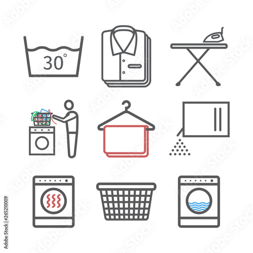 Laundromat line icons. Dry cleaning services Vector illustration.