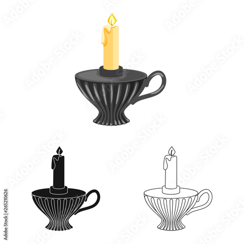 Isolated object of candle and candlestick  sign. Collection of candle and retro stock vector illustration.