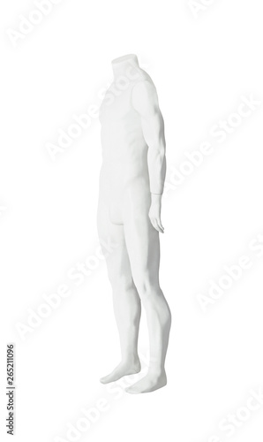 Headless plastic male mannequin for clothing shops. Nude dummy isolated on white background