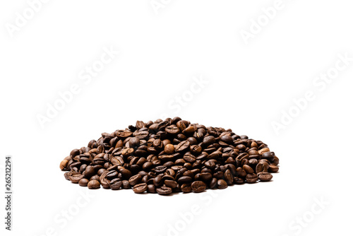 heap of coffee beans on white background