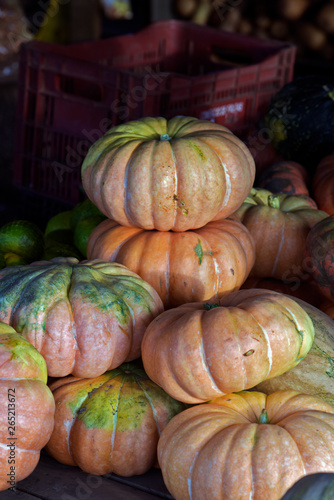Pumpkin on display at street market stall