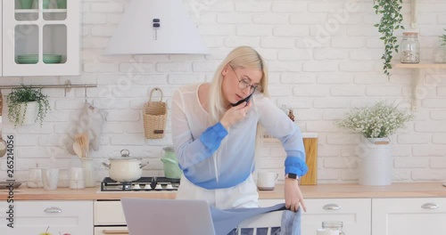 A young girl rushing to work. Business lady gets dressed and in a hurry to meet