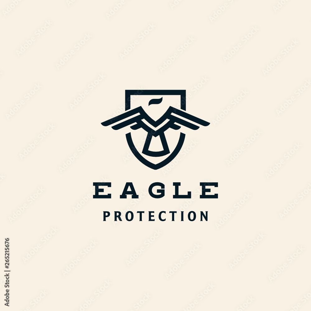 abstract Eagle protection shield with bold and line art modern shape logo design inspiration custom logo design
