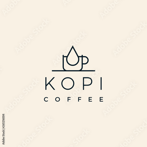 water drop coffee café cup modern line art logo design inspiration custom logo design vector