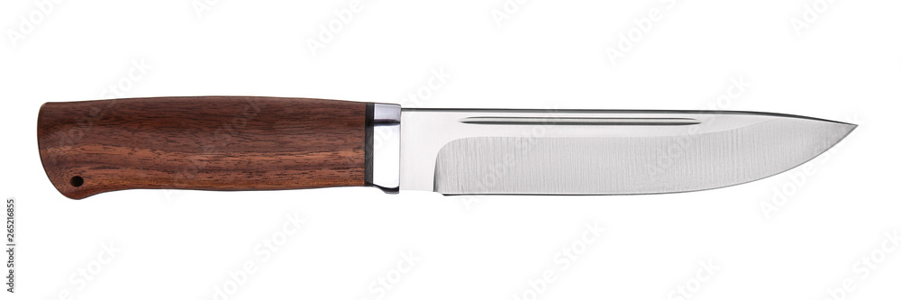 Hunting knife with wooden handle. Isolated on white back. Hunting knife with wooden handle. Isolated on white back.