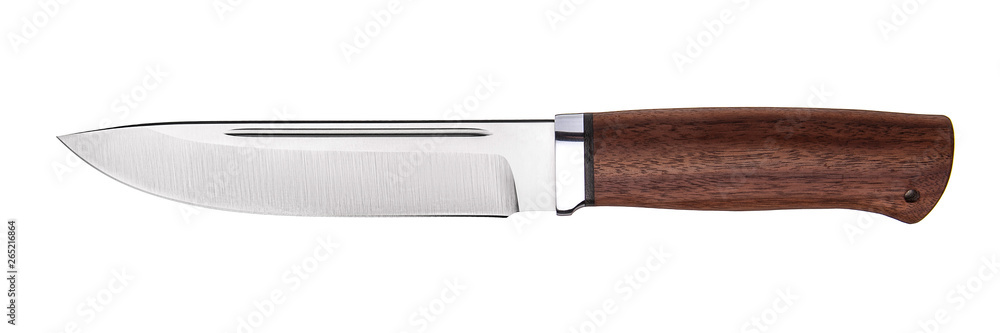 Hunting knife with wooden handle. Isolated on white back. Hunting knife with wooden handle. Isolated on white back.