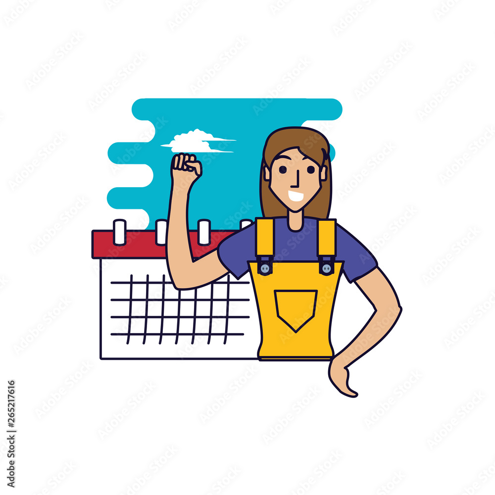 worker construction woman with calendar reminder