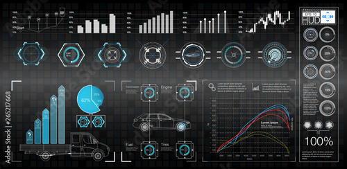 Futuristic user interface. HUD UI. Abstract virtual graphic touch user interface. Car service in the style of HUD. Virtual graphical interface Ui HUD Autoscann. 
