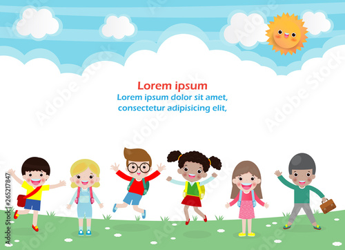 Printback to school,education concept, school kids,happy children go to school, Template for advertising brochure, your text, Vector Illustration