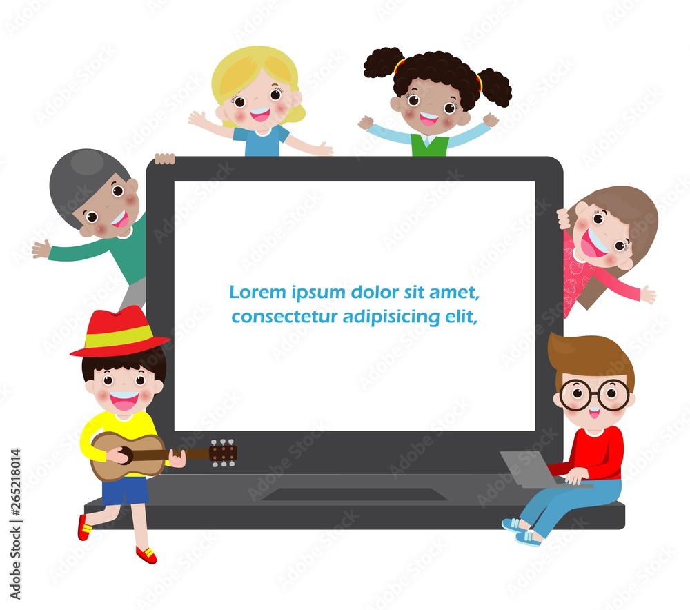 Printvector Illustration of Kid studying with the use of Laptop, notebook,children using laptop Printvector Illustration of Kid studying with the use of Laptop, notebook,children using laptop