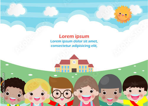 back to school, education concept,school kids, Template for advertising brochure, your text,Kids and frame,child and frame,Vector Illustration, cartoon happy children.Illustration