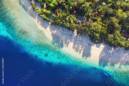 Sea coast as a background from top view. Turquoise water background from top view. Summer seascape from air. Bali island, Indonesia. Travel - image
