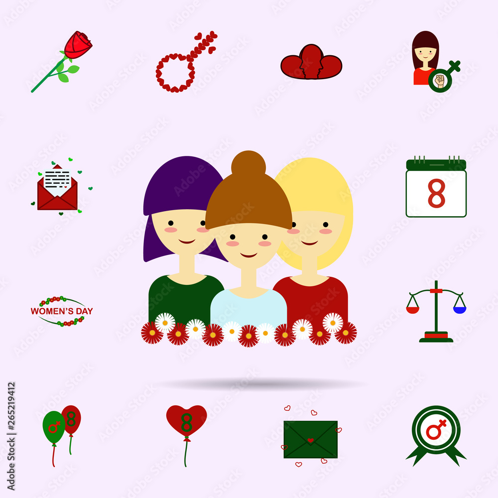 Girl, woman day, three, daisy color icon. Universal set of 8 march for website design and development, app development Girl, woman day, three, daisy color icon. Universal set of 8 march for website design and development, app development