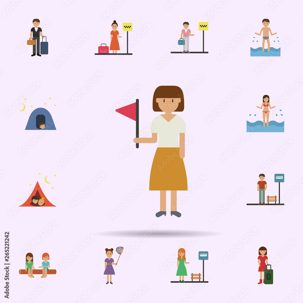Guide, woman cartoon icon. Universal set of travel for website design and development, app development