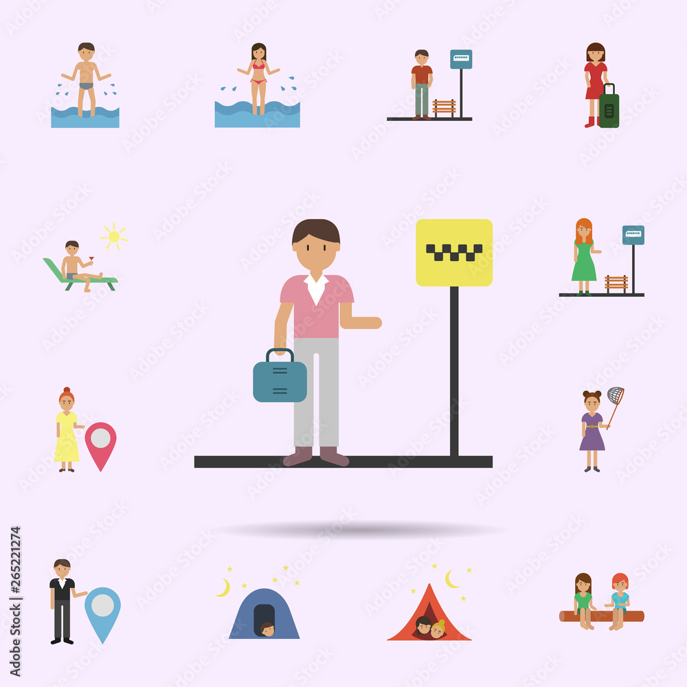 Taxi stop, man cartoon icon. Universal set of travel for website design and development, app development