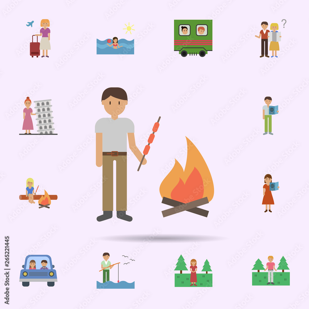Man, barbecue, fire cartoon icon. Universal set of travel for website design and development, app development