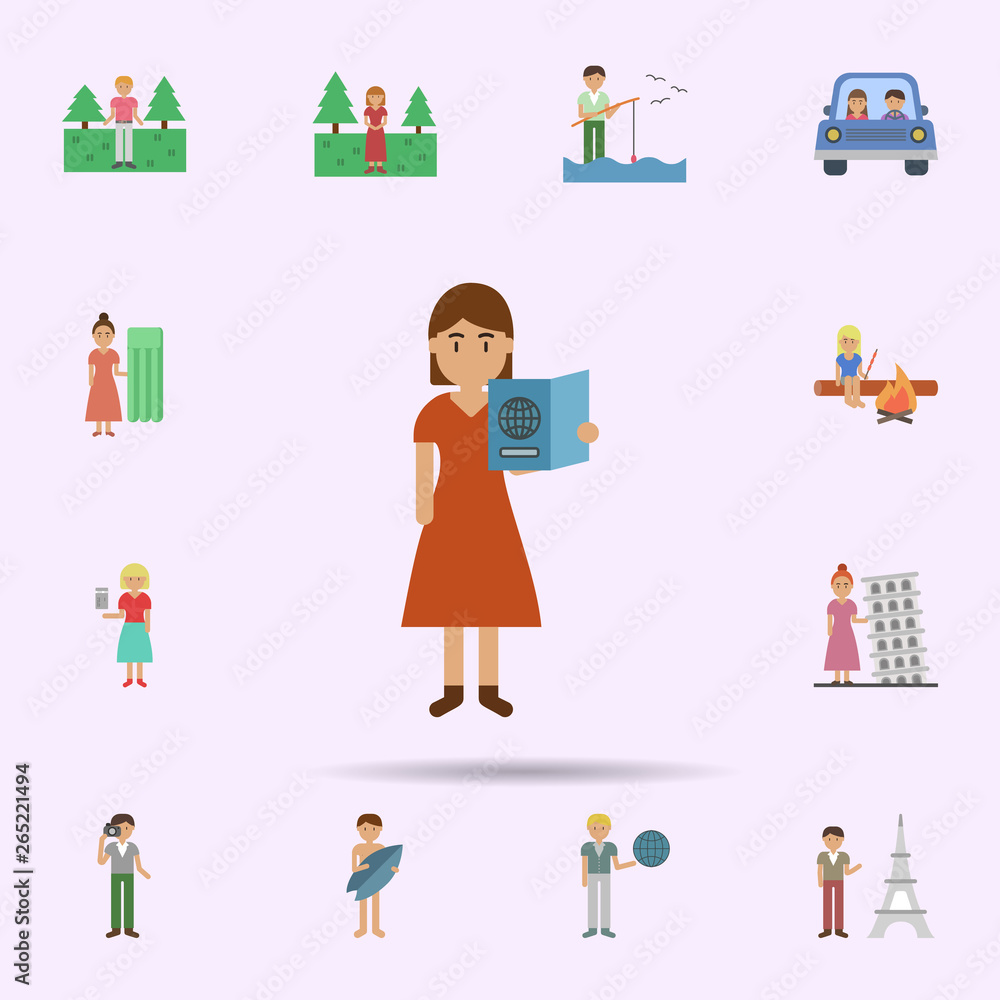 Passport, woman cartoon icon. Universal set of travel for website design and development, app development