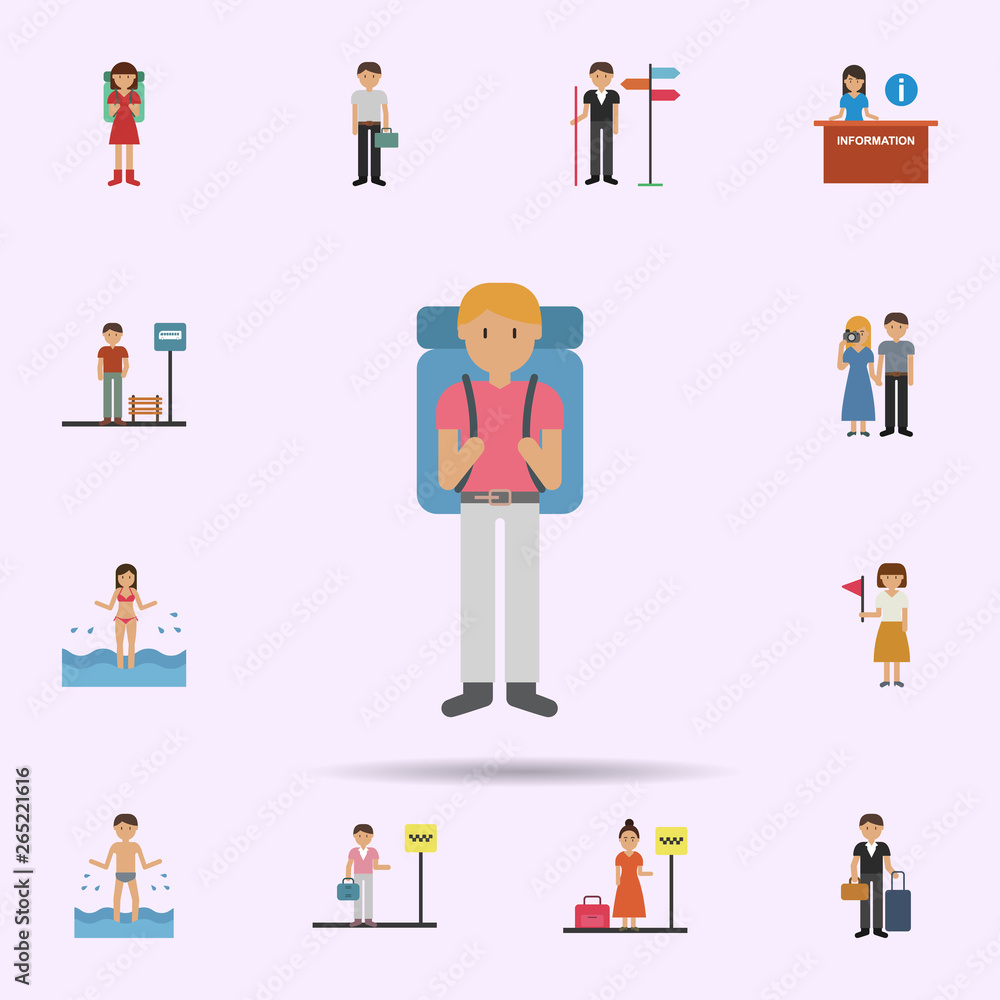 Backpack, man cartoon icon. Universal set of travel for website design and development, app development Backpack, man cartoon icon. Universal set of travel for website design and development, app development