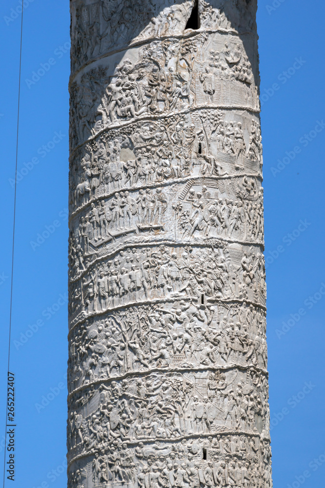 Amazing view of Trajan Column in city of Rome, Italy