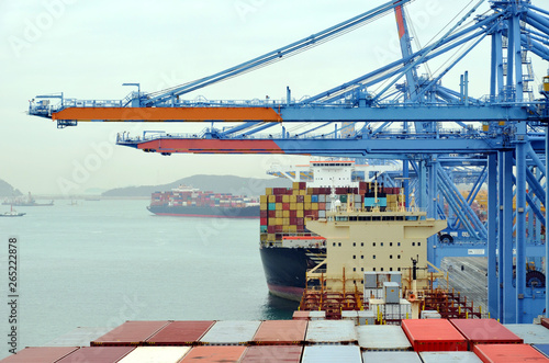 Container ships in the port of Busan, South Korea. photo