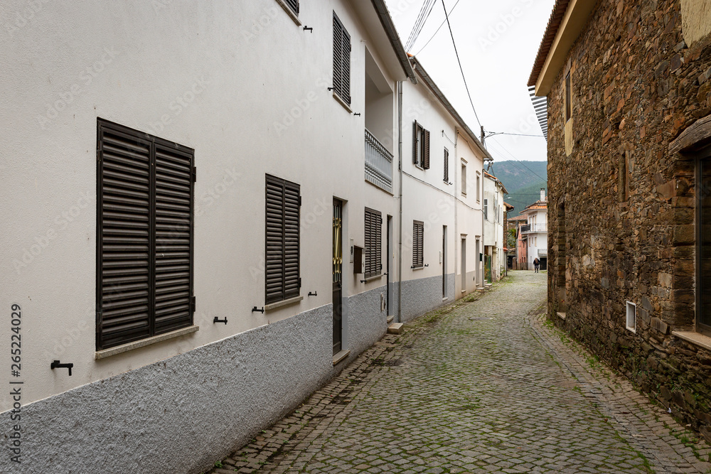 a cobbled street in Barroca Schist Village, Fundao, Portugal
