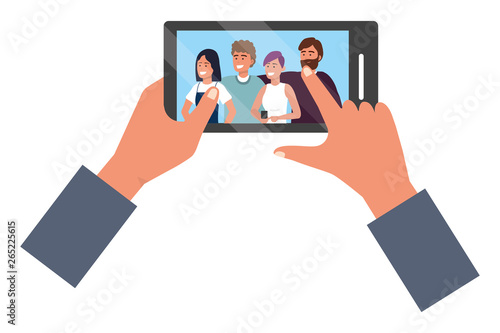 Hands holding smartphone app video call