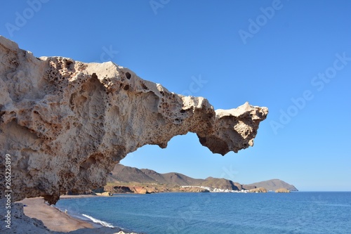  estructura de roca caliza esculpidas, Los Escullos, el parque natural Cabo de Gata photo