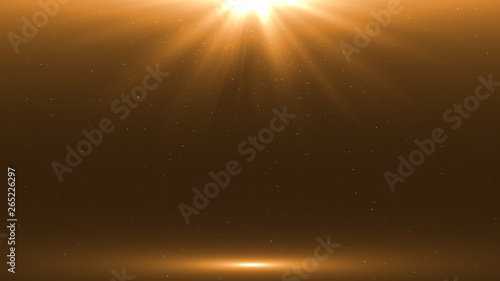 Gold lights shining .golden background with shiny stars and rays.Sparkles or particle glitter lighting . Merry Christmas festive abstract background 