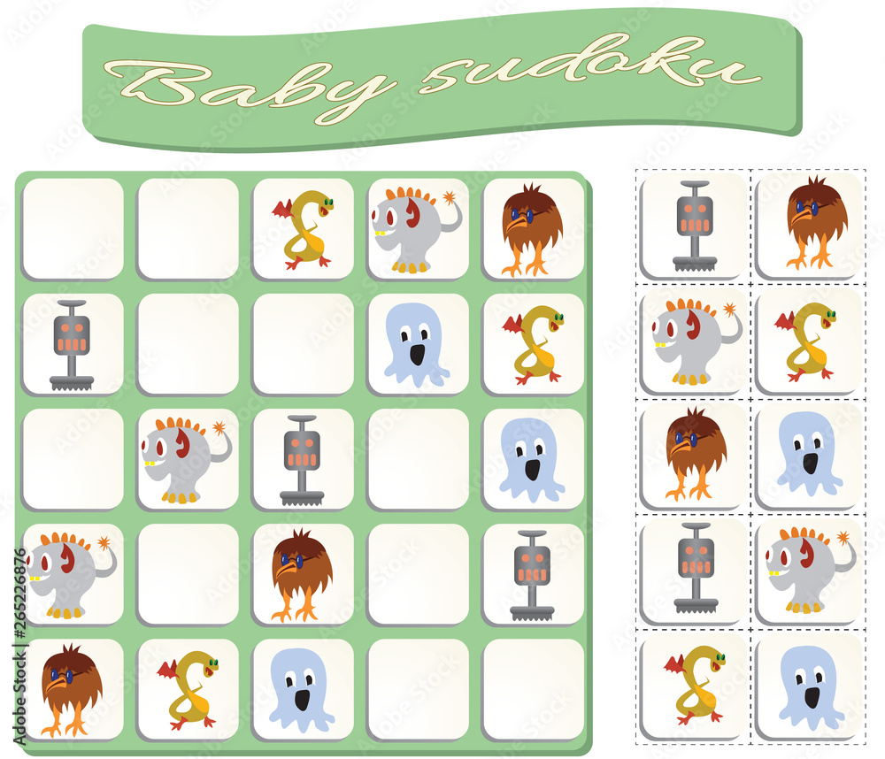 Obraz premium Baby Sudoku with colorful monsters images