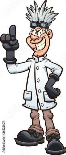 Crazy thin evil scientist with finger up clip art. Vector illustration with simple gradients. All in a single layer. 