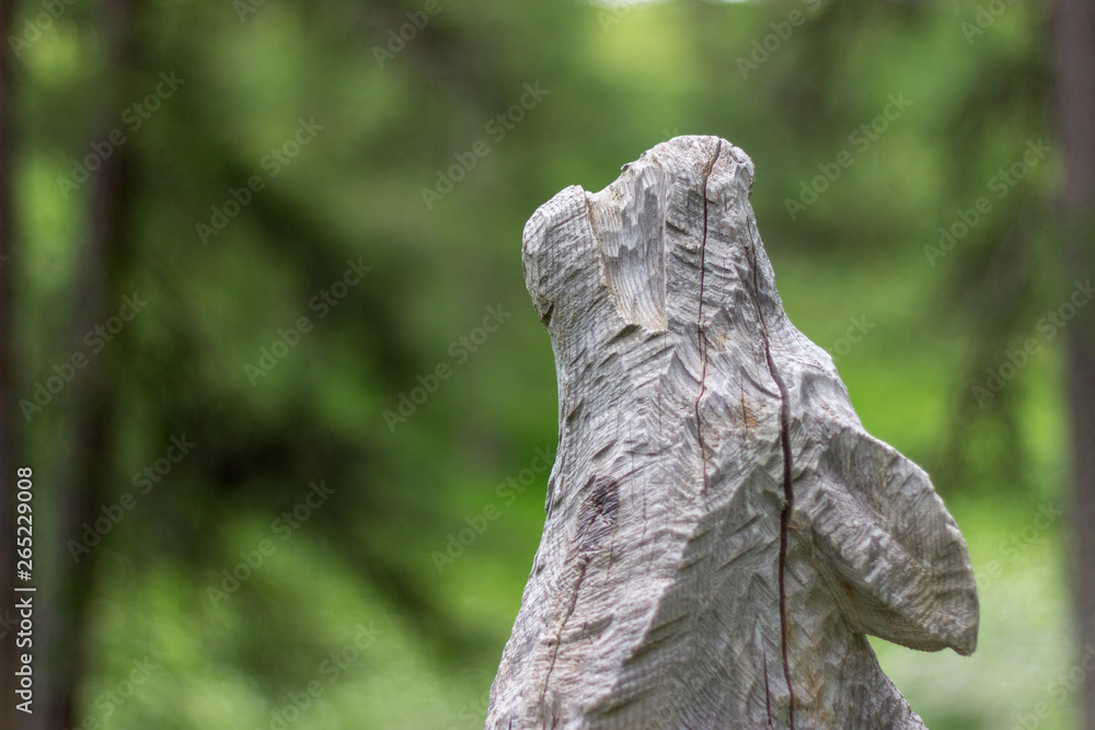 Wooden Sculpture of a Wolf