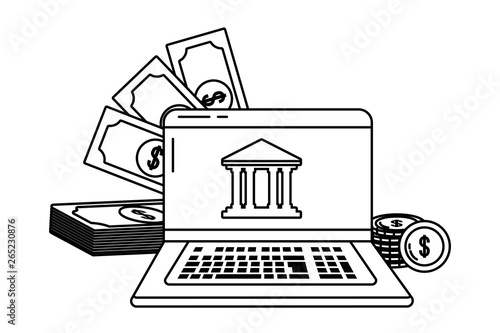 Digital banking services online tools laptop black and white