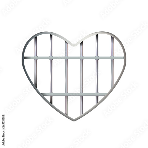 Heart Realistic prison iron interior. Jail cell modern with bars. lattice. Detention centre cell metallic. Isolated grid. Vector Metal icon love symbol. Valentines day for design, illustration