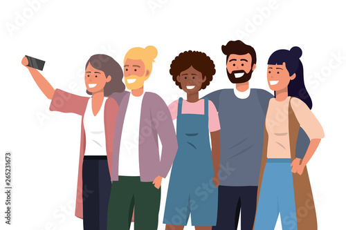Millenial diverse group taking selfie