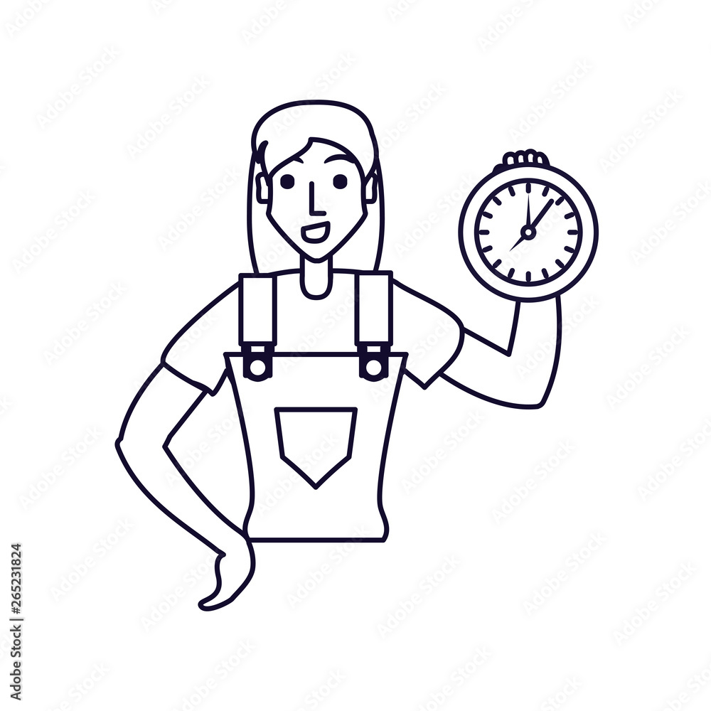 worker construction woman with clock time