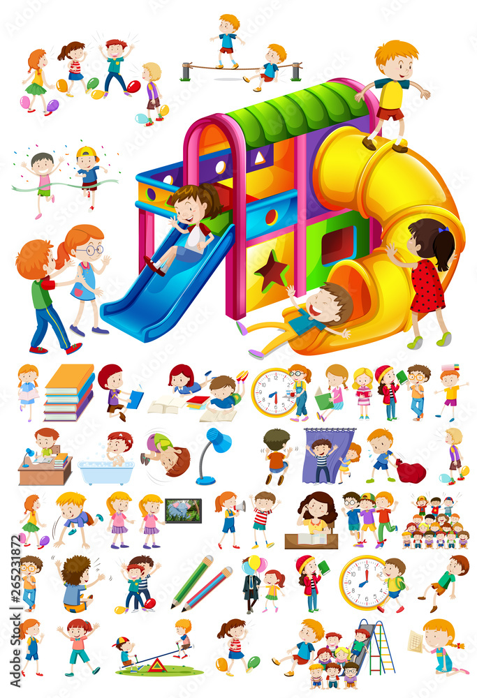 Set of kids and different activitys Set of kids and different activitys